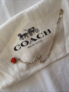Silver 925 Chain Necklace with a Coach Enamel Orange Disc